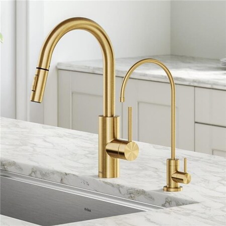 Daniel Kraus Kraus KPF-2620-FF-100BB Oletto Pull-Down Kitchen & Purita Water Filter Faucet Combo - Brushed Brass KPF-2620-FF-100BB